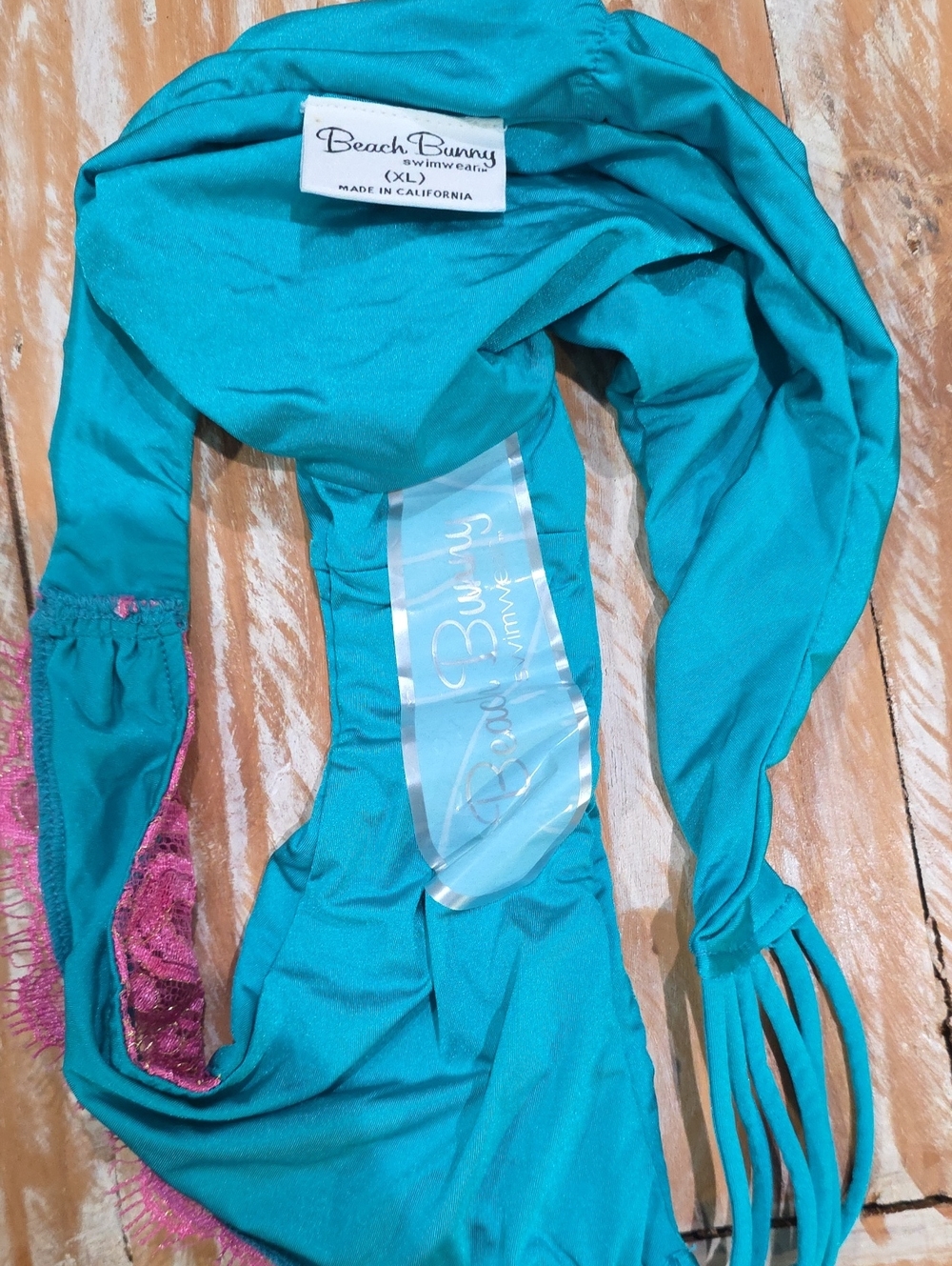 NWOT Beach Bunny Big Girls Dont Cry Turquoise Pink Lace Cheeky Bikini Bottoms XL - Picture 6 of 6